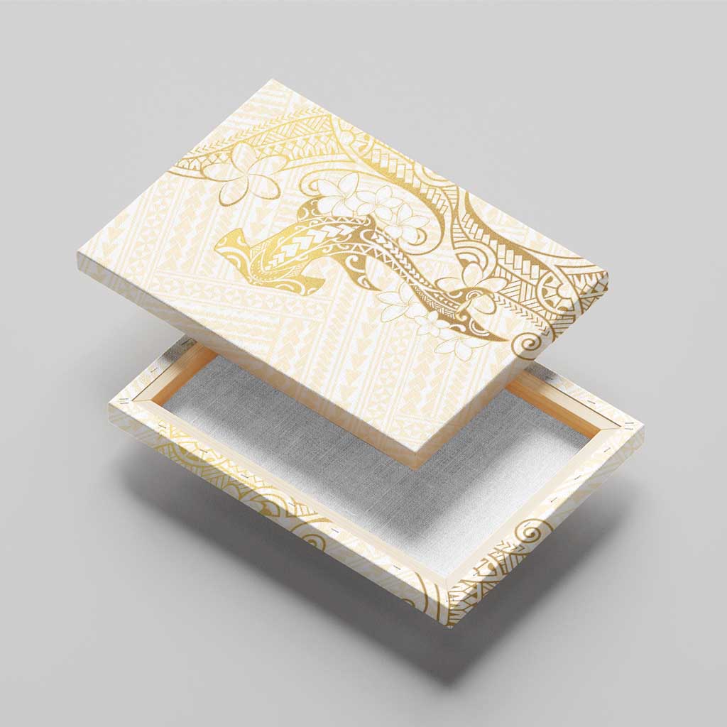 Gold and White Hawaii Canvas Wall Art Hammerhead Shark Tattoo Curve Polynesian LT14 - Polynesian Pride