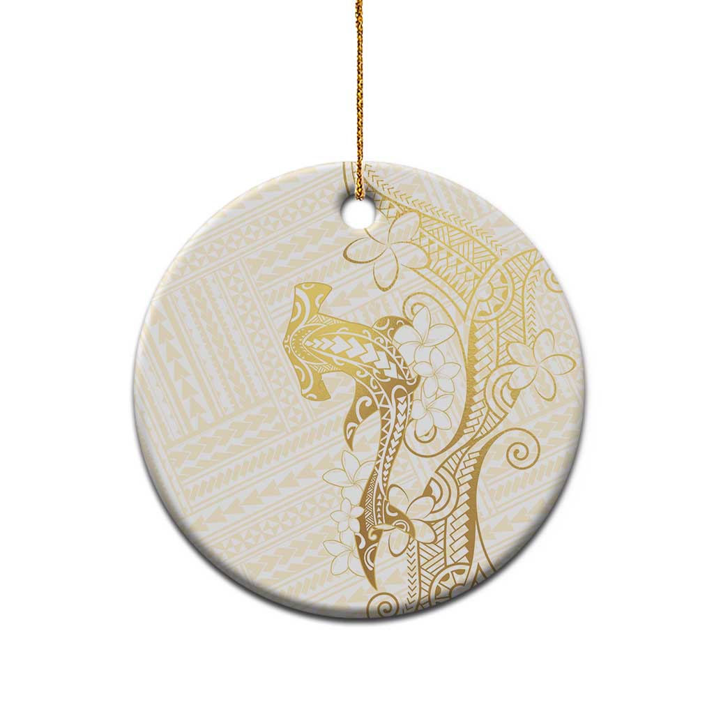 Gold and White Hawaii Ceramic Ornament Hammerhead Shark Tattoo Curve Polynesian - Polynesian Pride