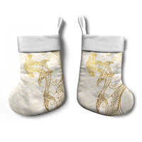 Gold and White Hawaii Christmas Stocking Hammerhead Shark Tattoo Curve Polynesian - Polynesian Pride