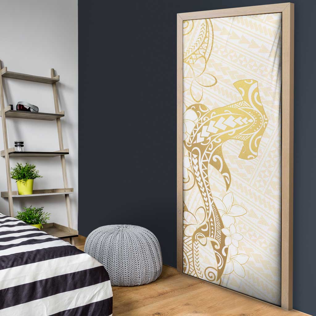 Gold and White Hawaii Door Cover Hammerhead Shark Tattoo Curve Polynesian LT14 - Polynesian Pride