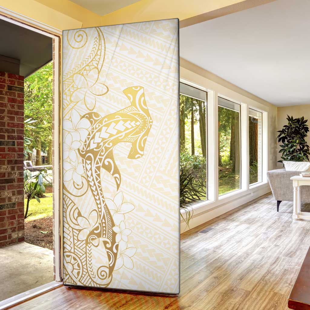 Gold and White Hawaii Door Cover Hammerhead Shark Tattoo Curve Polynesian LT14 - Polynesian Pride