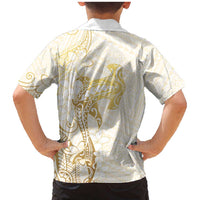 Gold and White Hawaii Family Matching Mermaid Dress and Hawaiian Shirt Hammerhead Shark Tattoo Curve Polynesian - Polynesian Pride