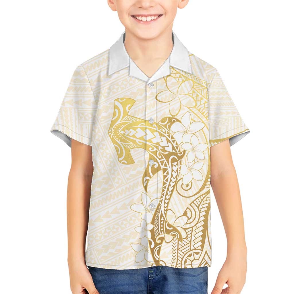 Gold and White Hawaii Family Matching Summer Maxi Dress and Hawaiian Shirt Hammerhead Shark Tattoo Curve Polynesian - Polynesian Pride