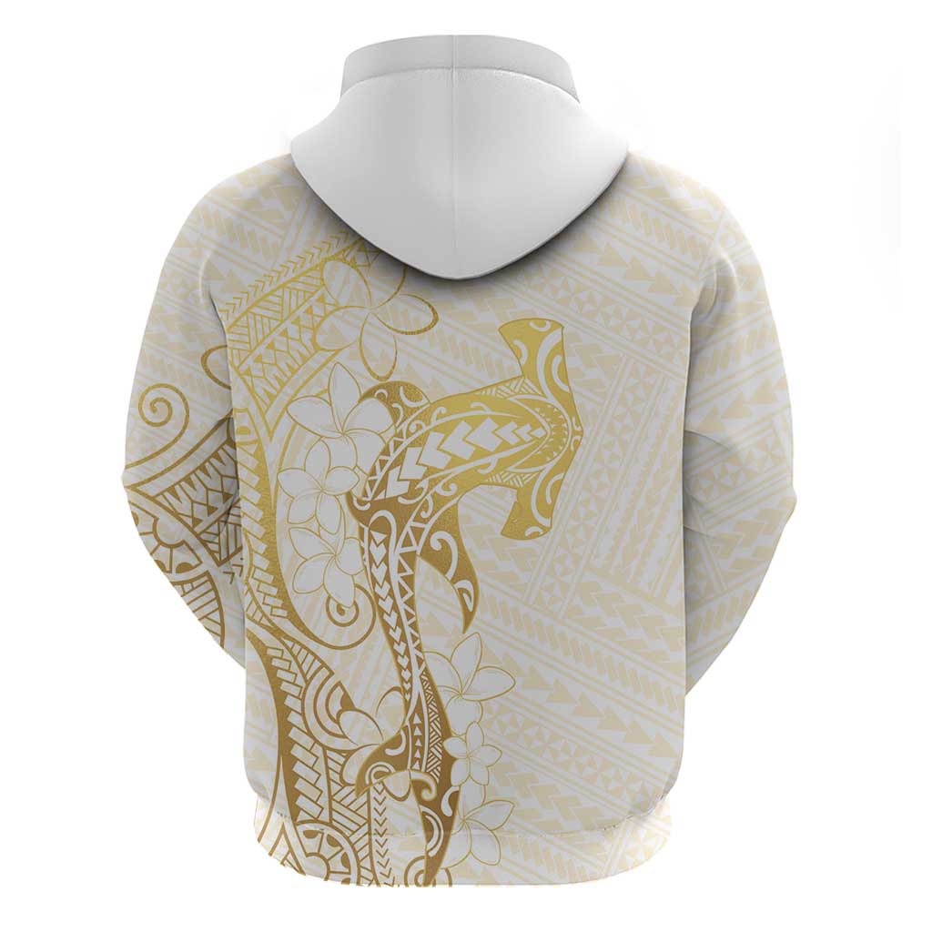 Gold and White Hawaii Hoodie Hammerhead Shark Tattoo Curve Polynesian - Polynesian Pride