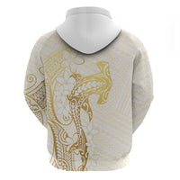Gold and White Hawaii Hoodie Hammerhead Shark Tattoo Curve Polynesian - Polynesian Pride