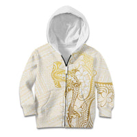 Gold and White Hawaii Kid Hoodie Hammerhead Shark Tattoo Curve Polynesian - Polynesian Pride