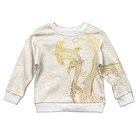 Gold and White Hawaii Kid Ugly Christmas Sweater Hammerhead Shark Tattoo Curve Polynesian - Polynesian Pride