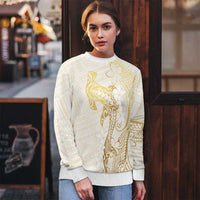 Gold and White Hawaii Ugly Christmas Sweater Hammerhead Shark Tattoo Curve Polynesian - Polynesian Pride