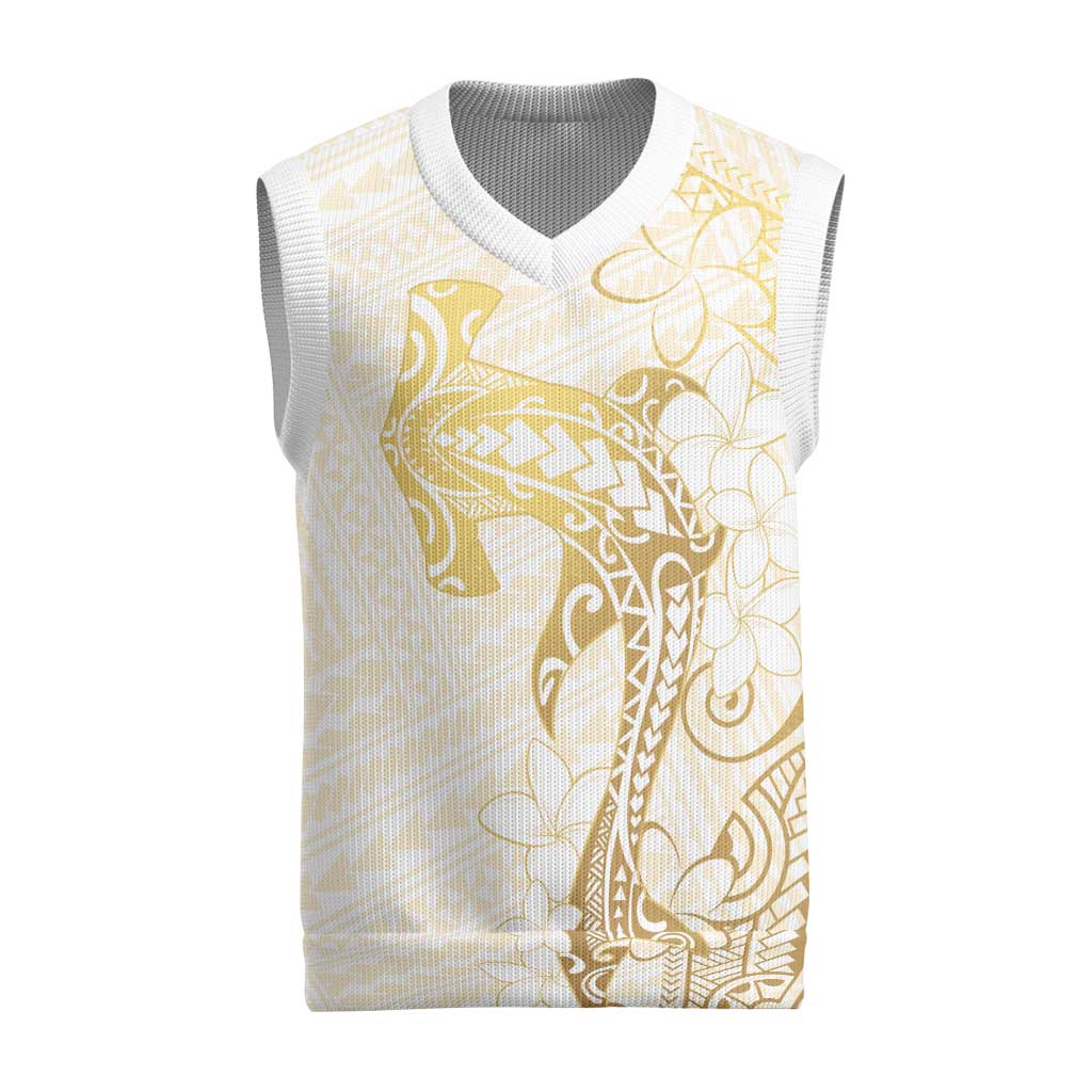 Gold and White Hawaii Christmas Knitted V-Neck Vest Hammerhead Shark Tattoo Curve Polynesian LT14 White - Polynesian Pride