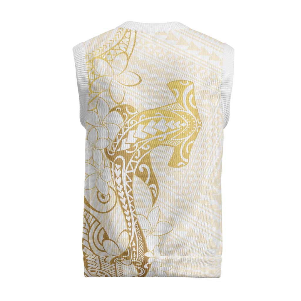 Gold and White Hawaii Christmas Knitted V-Neck Vest Hammerhead Shark Tattoo Curve Polynesian LT14 - Polynesian Pride