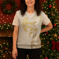Gold and White Hawaii Christmas Knitted V-Neck Vest Hammerhead Shark Tattoo Curve Polynesian LT14 - Polynesian Pride