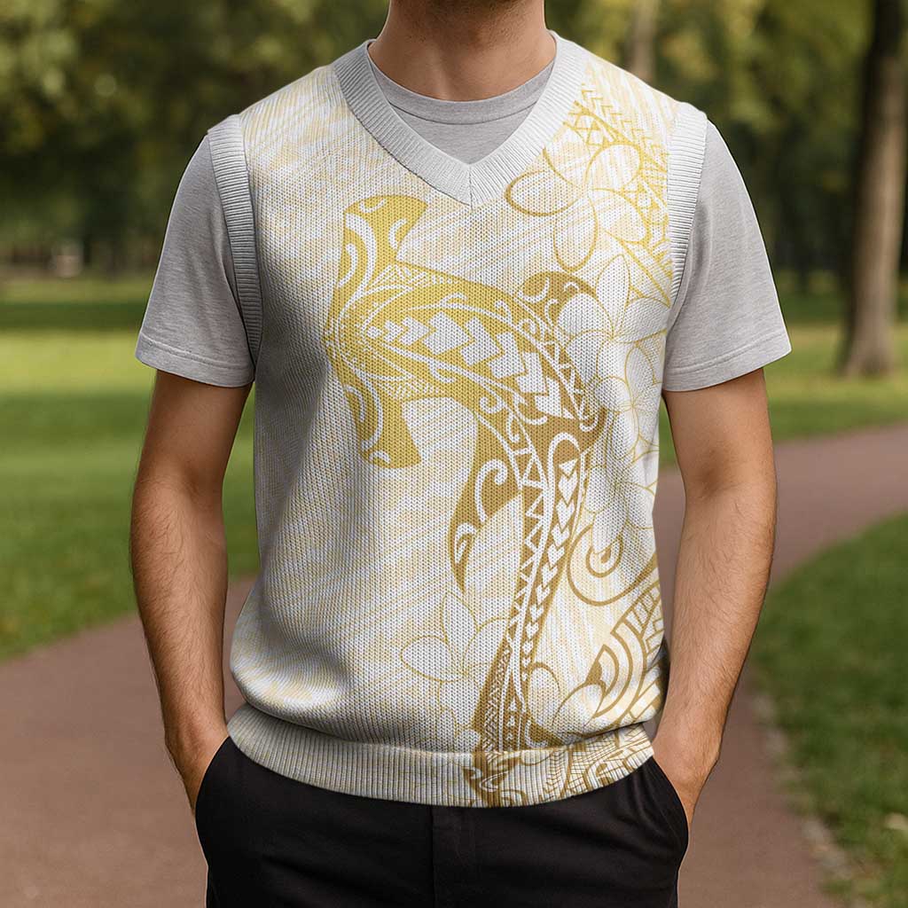 Gold and White Hawaii Christmas Knitted V-Neck Vest Hammerhead Shark Tattoo Curve Polynesian LT14 - Polynesian Pride