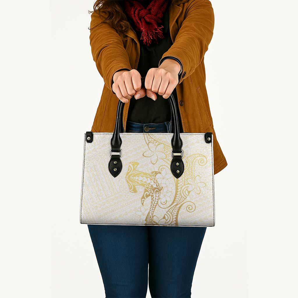 Gold and White Hawaii Leather Bag Hammerhead Shark Tattoo Curve Polynesian - Polynesian Pride