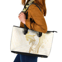 Gold and White Hawaii Leather Tote Bag Hammerhead Shark Tattoo Curve Polynesian - Polynesian Pride