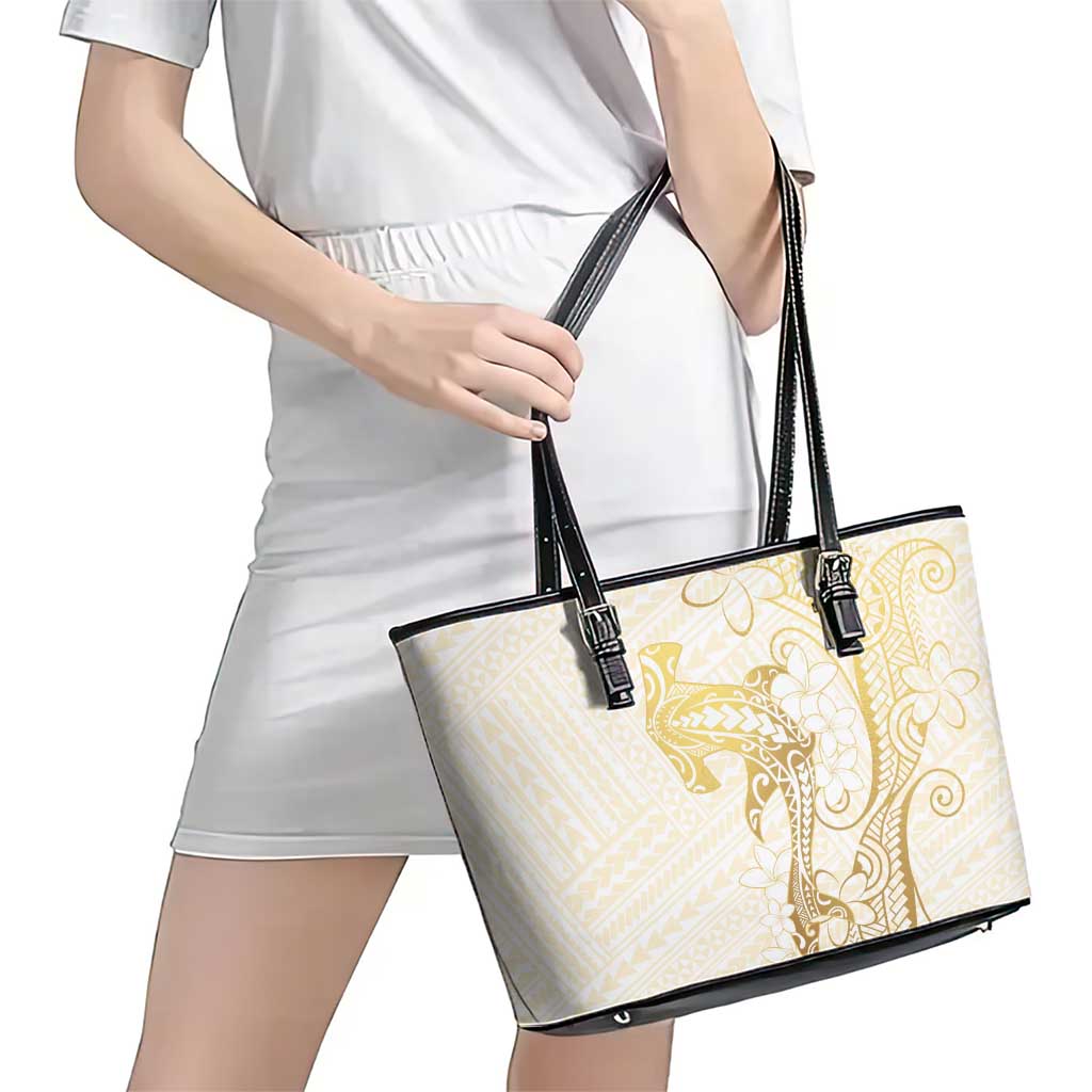 Gold and White Hawaii Leather Tote Bag Hammerhead Shark Tattoo Curve Polynesian - Polynesian Pride