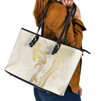 Gold and White Hawaii Leather Tote Bag Hammerhead Shark Tattoo Curve Polynesian - Polynesian Pride