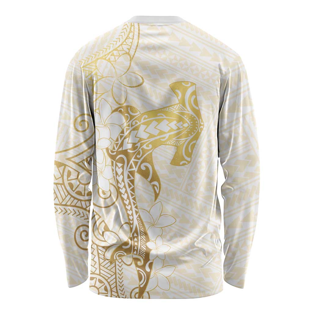 Gold and White Hawaii Long Sleeve Shirt Hammerhead Shark Tattoo Curve Polynesian LT14 - Polynesian Pride