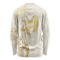 Gold and White Hawaii Long Sleeve Shirt Hammerhead Shark Tattoo Curve Polynesian LT14 - Polynesian Pride