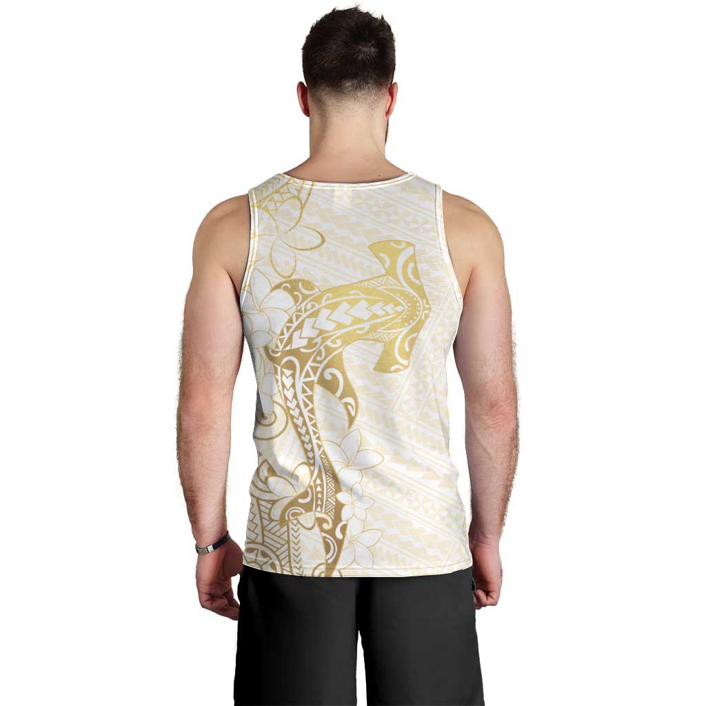Gold and White Hawaii Men Tank Top Hammerhead Shark Tattoo Curve Polynesian LT14 - Polynesian Pride
