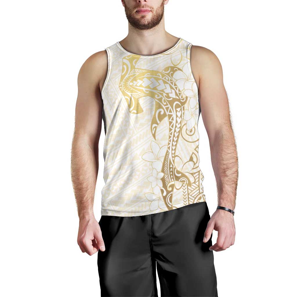 Gold and White Hawaii Men Tank Top Hammerhead Shark Tattoo Curve Polynesian LT14 - Polynesian Pride