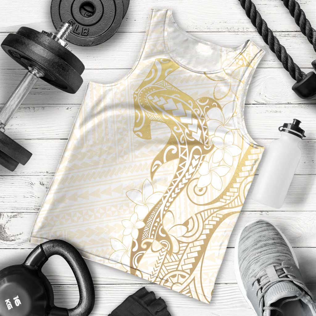 Gold and White Hawaii Men Tank Top Hammerhead Shark Tattoo Curve Polynesian LT14 - Polynesian Pride