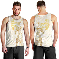 Gold and White Hawaii Men Tank Top Hammerhead Shark Tattoo Curve Polynesian LT14 - Polynesian Pride