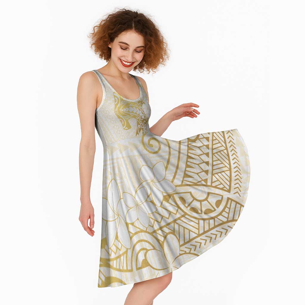 Gold and White Hawaii Midi Dress Hammerhead Shark Tattoo Curve Polynesian - Polynesian Pride
