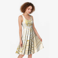 Gold and White Hawaii Midi Dress Hammerhead Shark Tattoo Curve Polynesian - Polynesian Pride