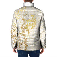 Gold and White Hawaii Padded Jacket Hammerhead Shark Tattoo Curve Polynesian LT14 - Polynesian Pride