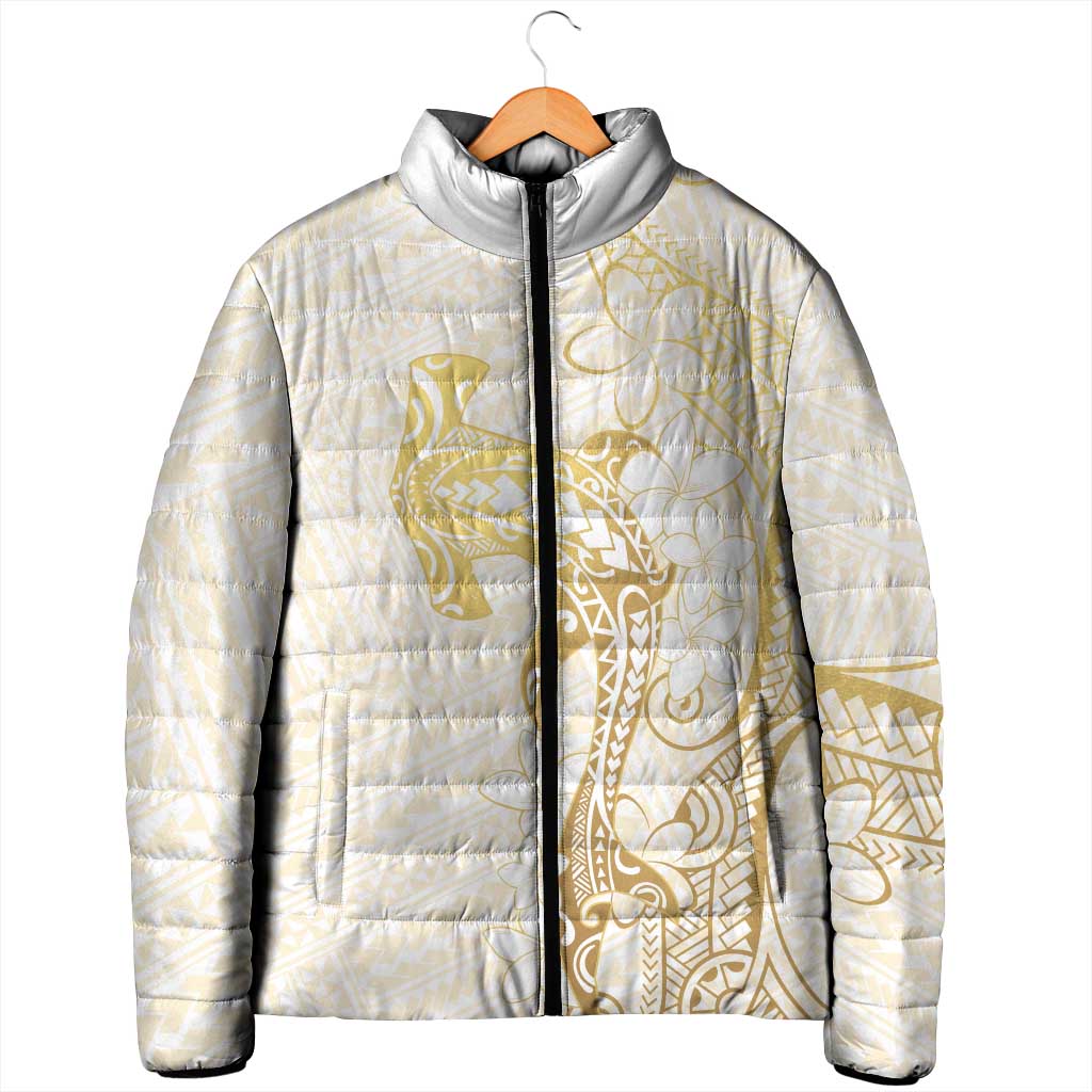 Gold and White Hawaii Padded Jacket Hammerhead Shark Tattoo Curve Polynesian LT14 - Polynesian Pride