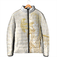 Gold and White Hawaii Padded Jacket Hammerhead Shark Tattoo Curve Polynesian LT14 - Polynesian Pride