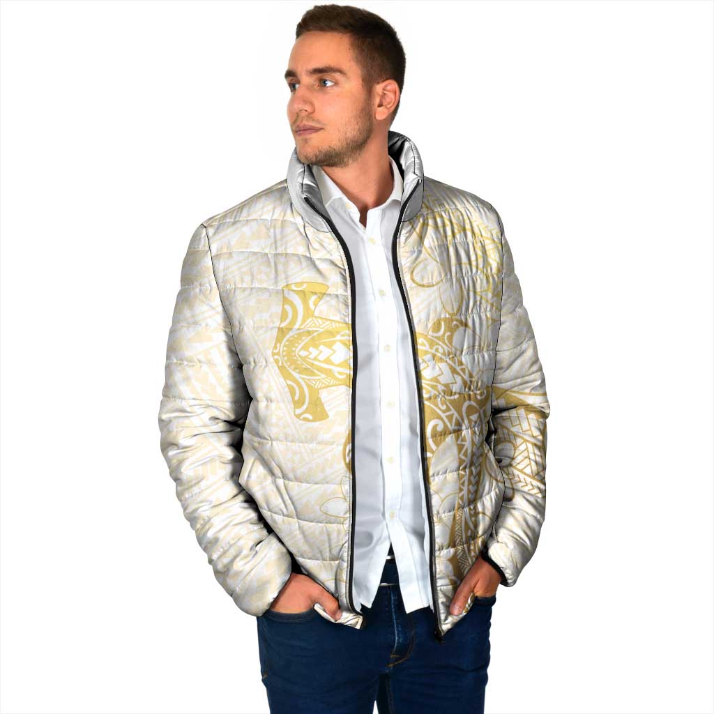 Gold and White Hawaii Padded Jacket Hammerhead Shark Tattoo Curve Polynesian LT14 - Polynesian Pride