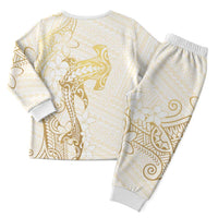 Gold and White Hawaii Christmas Pajama Set Hammerhead Shark Tattoo Curve Polynesian LT14 - Polynesian Pride