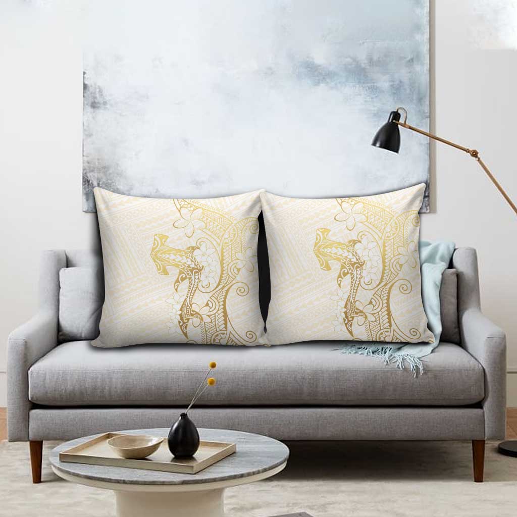 Gold and White Hawaii Pillow Cover Hammerhead Shark Tattoo Curve Polynesian - Polynesian Pride