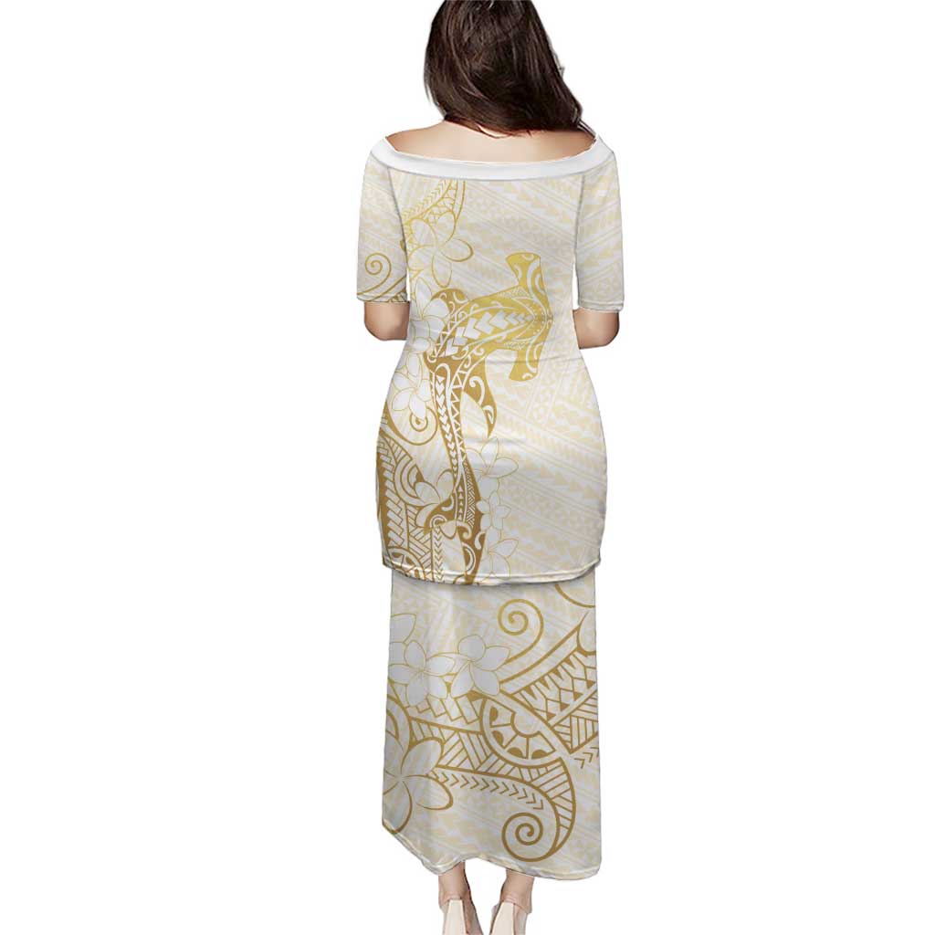 Gold and White Hawaii Puletasi Hammerhead Shark Tattoo Curve Polynesian LT14 - Polynesian Pride