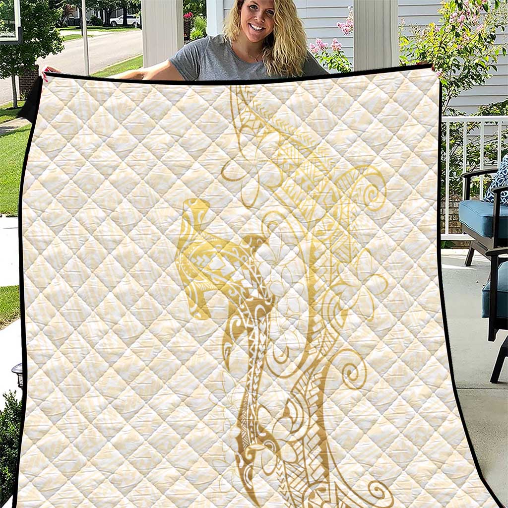 Gold and White Hawaii Quilt Hammerhead Shark Tattoo Curve Polynesian - Polynesian Pride