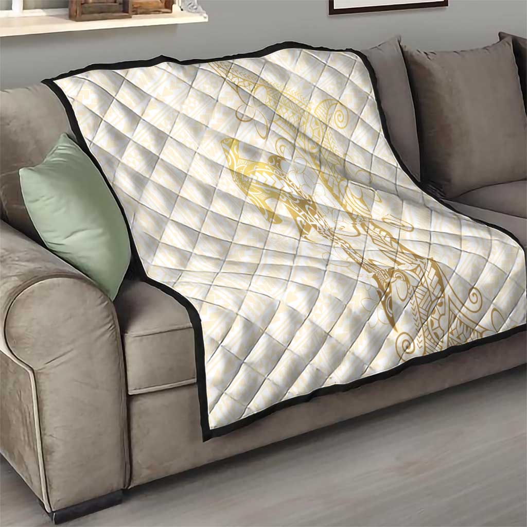 Gold and White Hawaii Quilt Hammerhead Shark Tattoo Curve Polynesian - Polynesian Pride