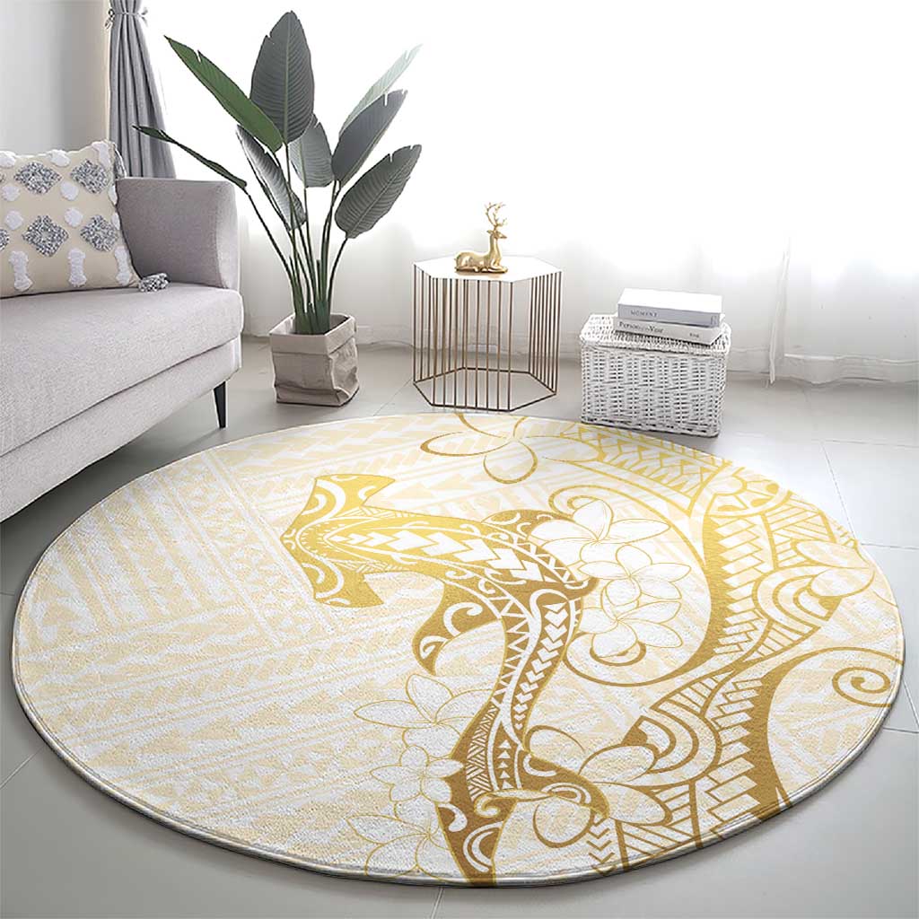 Gold and White Hawaii Round Carpet Hammerhead Shark Tattoo Curve Polynesian - Polynesian Pride