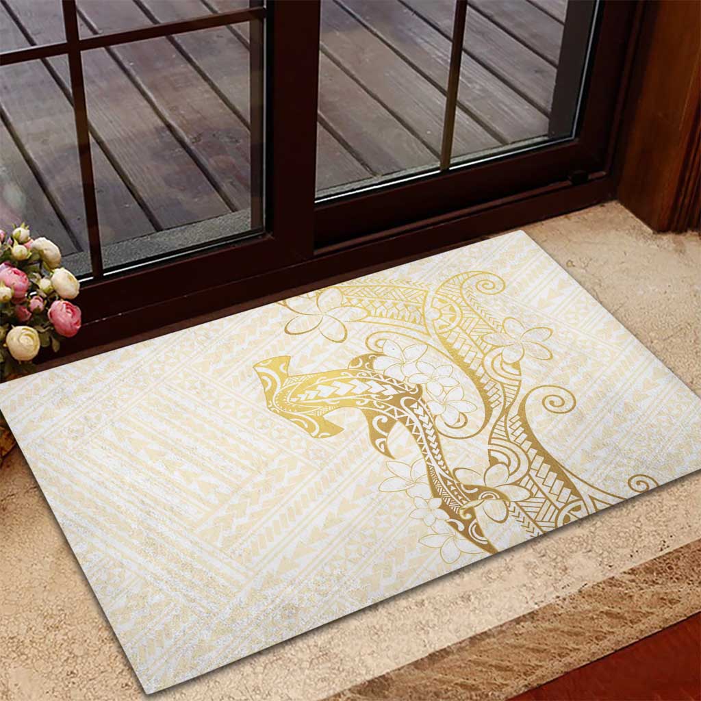 Gold and White Hawaii Rubber Doormat Hammerhead Shark Tattoo Curve Polynesian LT14 - Polynesian Pride