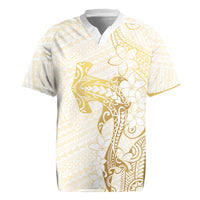 Gold and White Hawaii Rugby Jersey Hammerhead Shark Tattoo Curve Polynesian LT14 White - Polynesian Pride