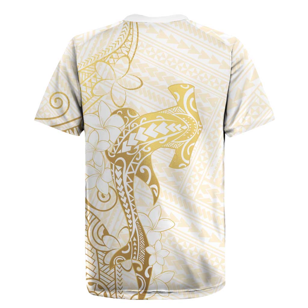 Gold and White Hawaii Rugby Jersey Hammerhead Shark Tattoo Curve Polynesian LT14 - Polynesian Pride
