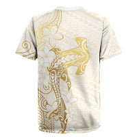 Gold and White Hawaii Rugby Jersey Hammerhead Shark Tattoo Curve Polynesian LT14 - Polynesian Pride