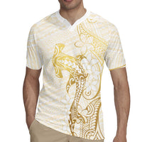 Gold and White Hawaii Rugby Jersey Hammerhead Shark Tattoo Curve Polynesian LT14 - Polynesian Pride