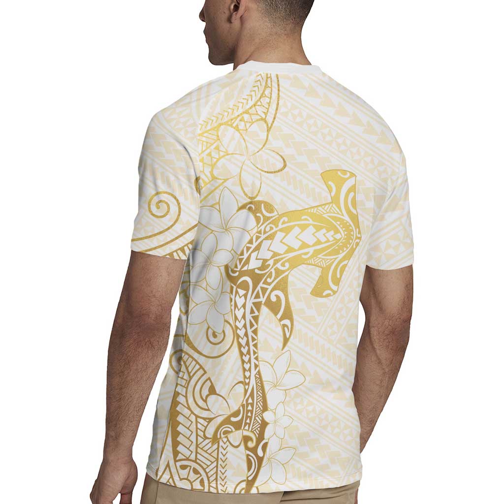 Gold and White Hawaii Rugby Jersey Hammerhead Shark Tattoo Curve Polynesian LT14 - Polynesian Pride