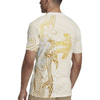 Gold and White Hawaii Rugby Jersey Hammerhead Shark Tattoo Curve Polynesian LT14 - Polynesian Pride