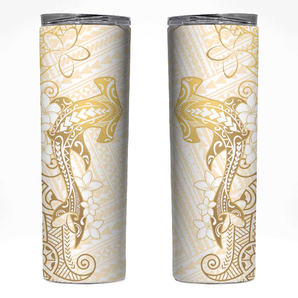 Gold and White Hawaii Skinny Tumbler Hammerhead Shark Tattoo Curve Polynesian - Polynesian Pride
