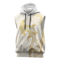 Gold and White Hawaii Sleeveless Hoodie Hammerhead Shark Tattoo Curve Polynesian LT14 White - Polynesian Pride