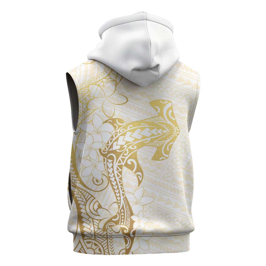 Gold and White Hawaii Sleeveless Hoodie Hammerhead Shark Tattoo Curve Polynesian LT14 - Polynesian Pride