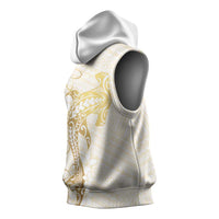 Gold and White Hawaii Sleeveless Hoodie Hammerhead Shark Tattoo Curve Polynesian LT14 - Polynesian Pride