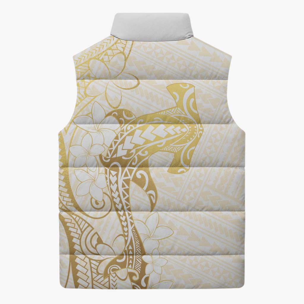 Gold and White Hawaii Sleeveless Puffer Jacket Hammerhead Shark Tattoo Curve Polynesian LT14 - Polynesian Pride